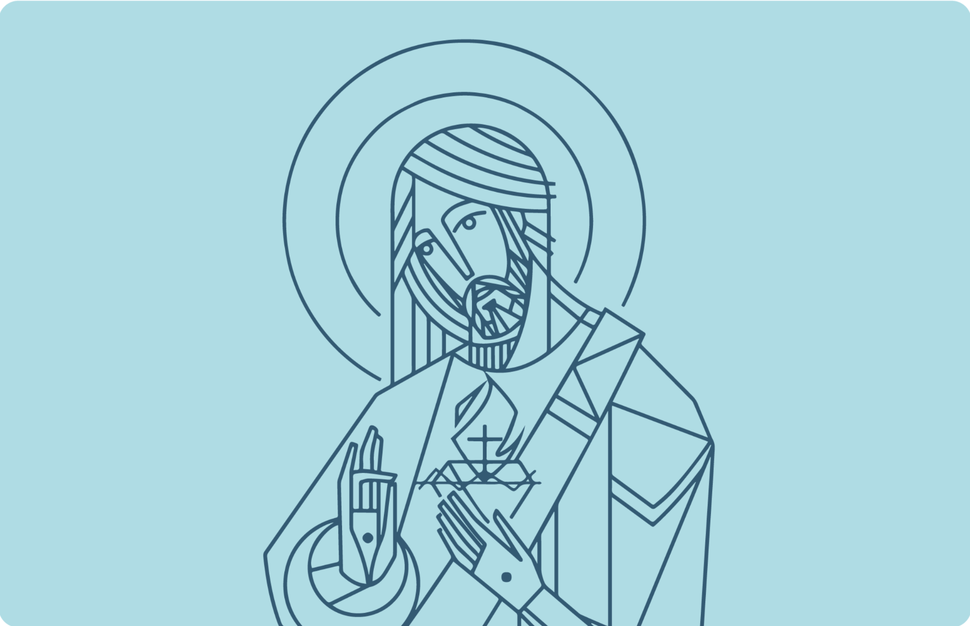Line illustration of Jesus with a sacred heart